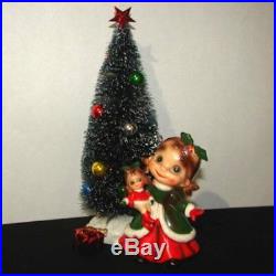 Vintage Josef Originals Girl w Baby Doll, and Christmas Tree