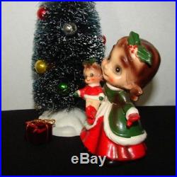 Vintage Josef Originals Girl w Baby Doll, and Christmas Tree