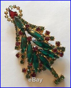 Vintage Juliana Verified D & E Green Rhinestone Figural Christmas Tree Brooch