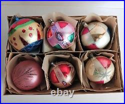 Vintage Jumbo Fantasia Christmas Tree Ornaments Poland Glass Hand Painted Balls