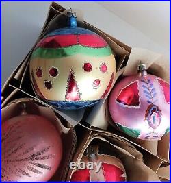 Vintage Jumbo Fantasia Christmas Tree Ornaments Poland Glass Hand Painted Balls