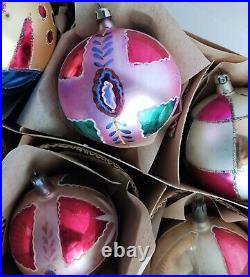 Vintage Jumbo Fantasia Christmas Tree Ornaments Poland Glass Hand Painted Balls