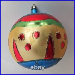 Vintage Jumbo Fantasia Christmas Tree Ornaments Poland Glass Hand Painted Balls