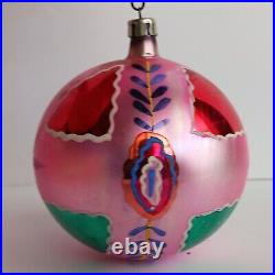 Vintage Jumbo Fantasia Christmas Tree Ornaments Poland Glass Hand Painted Balls