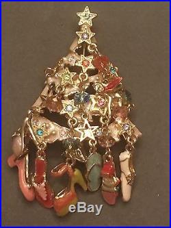 Vintage Kirks Folly Shoe Fetish Enamel Rhinestone Christmas Tree Pin Brooch