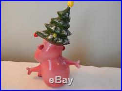 Vintage Kreiss Psycho Ceramics Christmas Tree Rhinestone Pink Guy Figurine RARE