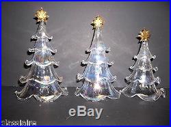 Vintage LENOX Art Glass CHRISTMAS TREE Set Of 3 IRIDESCENT 7.5 7 5.75