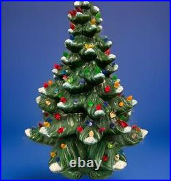 Vintage Large 1974 Atlantic Mold Lighted Ceramic Christmas Tree 19 Snow Flocked