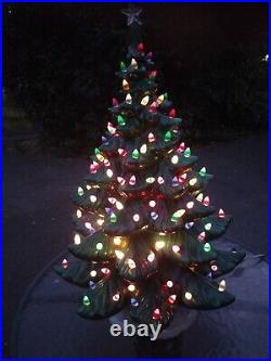 Vintage Large 20 Lighted Ceramic Christmas Tree With Base and Lights Complete