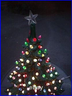 Vintage Large 20 Lighted Ceramic Christmas Tree With Base and Lights Complete