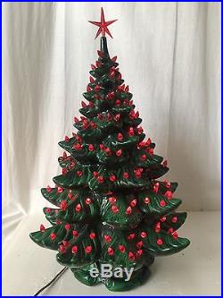 Vintage Large 24 Ceramic Christmas Tree With Lighted Base All Red Bulbs