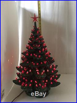 Vintage Large 24 Ceramic Christmas Tree With Lighted Base All Red Bulbs