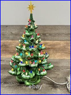 Vintage Large Atlantic Mold Ceramic Christmas Tree 19 Tall Snow Flocked