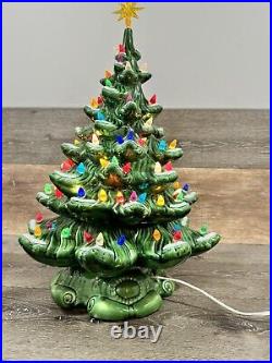 Vintage Large Atlantic Mold Ceramic Christmas Tree 19 Tall Snow Flocked