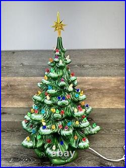 Vintage Large Atlantic Mold Ceramic Christmas Tree 19 Tall Snow Flocked