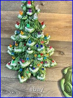 Vintage Large Atlantic Mold Ceramic Christmas Tree 19 Tall Snow Flocked