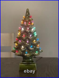 Vintage Large Atlantic Mold Ceramic Christmas Tree Lamp With Snow & Lights 17