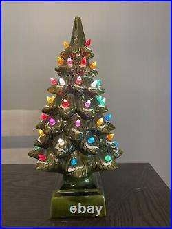 Vintage Large Atlantic Mold Ceramic Christmas Tree Lamp With Snow & Lights 17