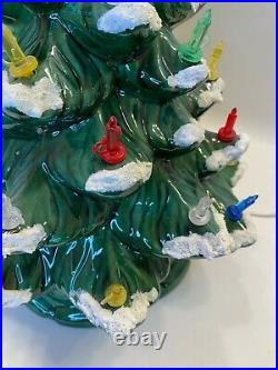 Vintage Large Ceramic Christmas Tree Flocked Snow With Candlestick Lights