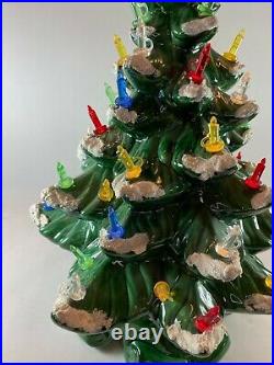 Vintage Large Ceramic Christmas Tree Flocked Snow With Candlestick Lights