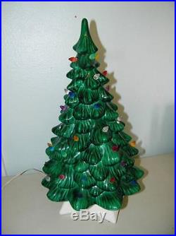 Vintage Large Green Ceramic Christmas Tree Lighted Light Xmas 11351