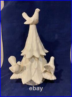 Vintage Large White Ceramic Christmas Tree with Bird Candle Holders Shabby Cottage