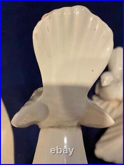 Vintage Large White Ceramic Christmas Tree with Bird Candle Holders Shabby Cottage