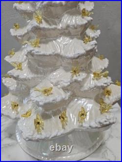 Vintage Large White Light Up Christmas Tree 17 with Base 1970s Yellow Birds