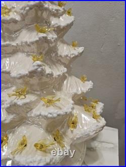 Vintage Large White Light Up Christmas Tree 17 with Base 1970s Yellow Birds