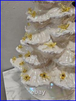 Vintage Large White Light Up Christmas Tree 17 with Base 1970s Yellow Birds