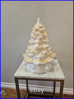 Vintage Large White Light Up Christmas Tree 17 with Base 1970s Yellow Birds