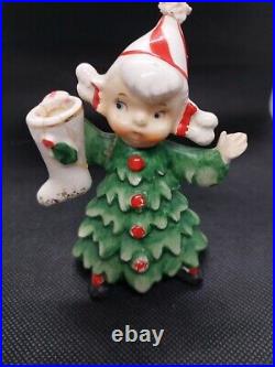 Vintage Lefton Ceramic Christmas Tree Girl And Boy Figurines Japan