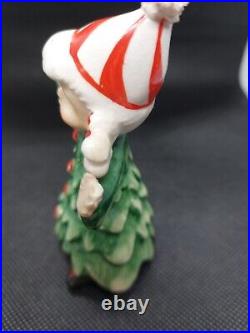 Vintage Lefton Ceramic Christmas Tree Girl And Boy Figurines Japan