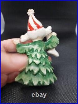 Vintage Lefton Ceramic Christmas Tree Girl And Boy Figurines Japan