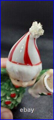 Vintage Lefton Ceramic Christmas Tree Girl And Boy Figurines Japan