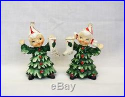 Vintage Lefton Christmas Tree Figurines and candle holders kids as trees rare