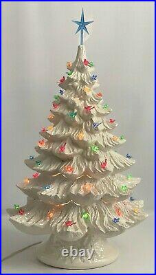 Vintage Lg 26 White Nowell Mold Ceramic Christmas Tree Bulbs Birds Angel Stars