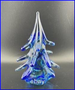 Vintage Liberty Village Vintage Blue Art Glass Christmas Tree Signed RareGLOWS