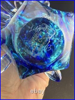 Vintage Liberty Village Vintage Blue Art Glass Christmas Tree Signed RareGLOWS