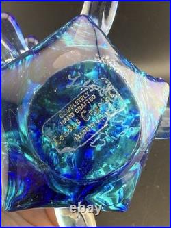 Vintage Liberty Village Vintage Blue Art Glass Christmas Tree Signed RareGLOWS