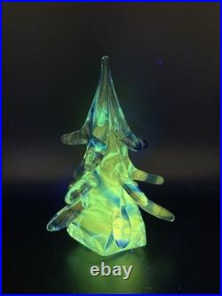 Vintage Liberty Village Vintage Blue Art Glass Christmas Tree Signed RareGLOWS