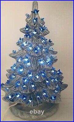 Vintage Light Blue Ceramic Christmas Tree 18 Lighted Blue Dove Birds Stunning