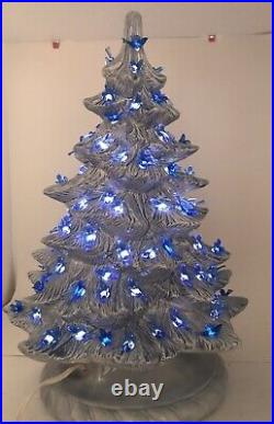 Vintage Light Blue Ceramic Christmas Tree 18 Lighted Blue Dove Birds Stunning