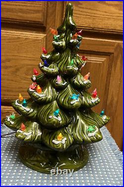 Vintage Light Green Ceramic Christmas Tree snow tipped Branch Birds 16.5