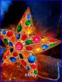 Vintage Light Up Jeweled Star Christmas Tree Topper