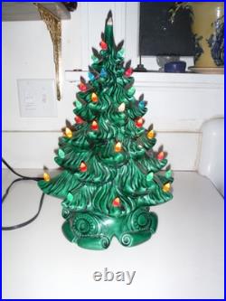 Vintage Lighted Ceramic Christmas Tree And Base-16.5 Atlantic Mold M. K. 1972 Vintage Lighted Ceramic Christmas Tree And Base-16.5 Atlantic Mold M. K. 1972