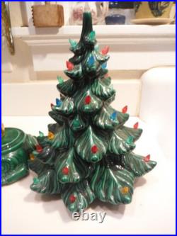 Vintage Lighted Ceramic Christmas Tree And Base-16.5 Atlantic Mold M. K. 1972