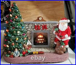 Vintage Lighted Ceramic Christmas Tree Santa Fireplace Scene LARGE 20x20 OOAK