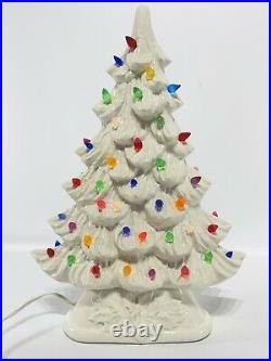 Vintage Lighted Ceramic Christmas Tree Slim Flat Mantle Window Sill White 16.5