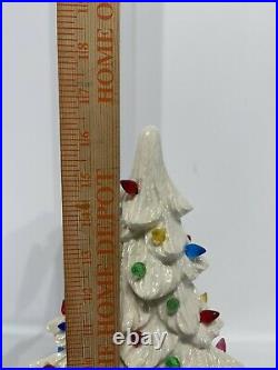 Vintage Lighted Ceramic Christmas Tree Slim Flat Mantle Window Sill White 16.5